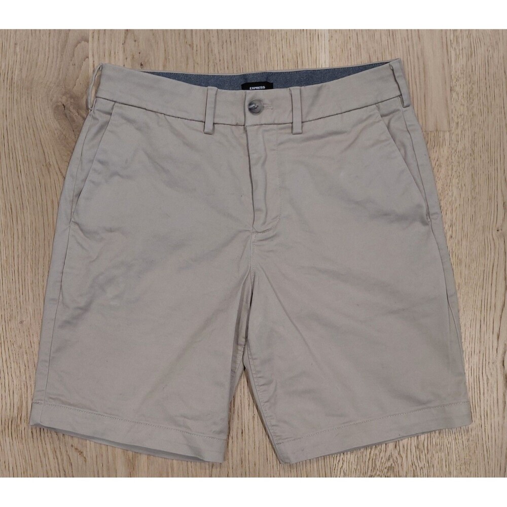 Express Men's Khaki Chino Slim Fit Shorts Size 28, 8" Inseam
